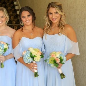 Mori Lee Off the Shoulder Bridesmaid Dress in Sky